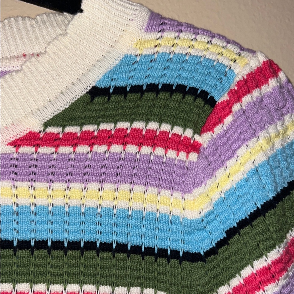 Vine & Love Striped Crochet Crewneck Top in Purple, Blue & Green - Picture 3 of 5
